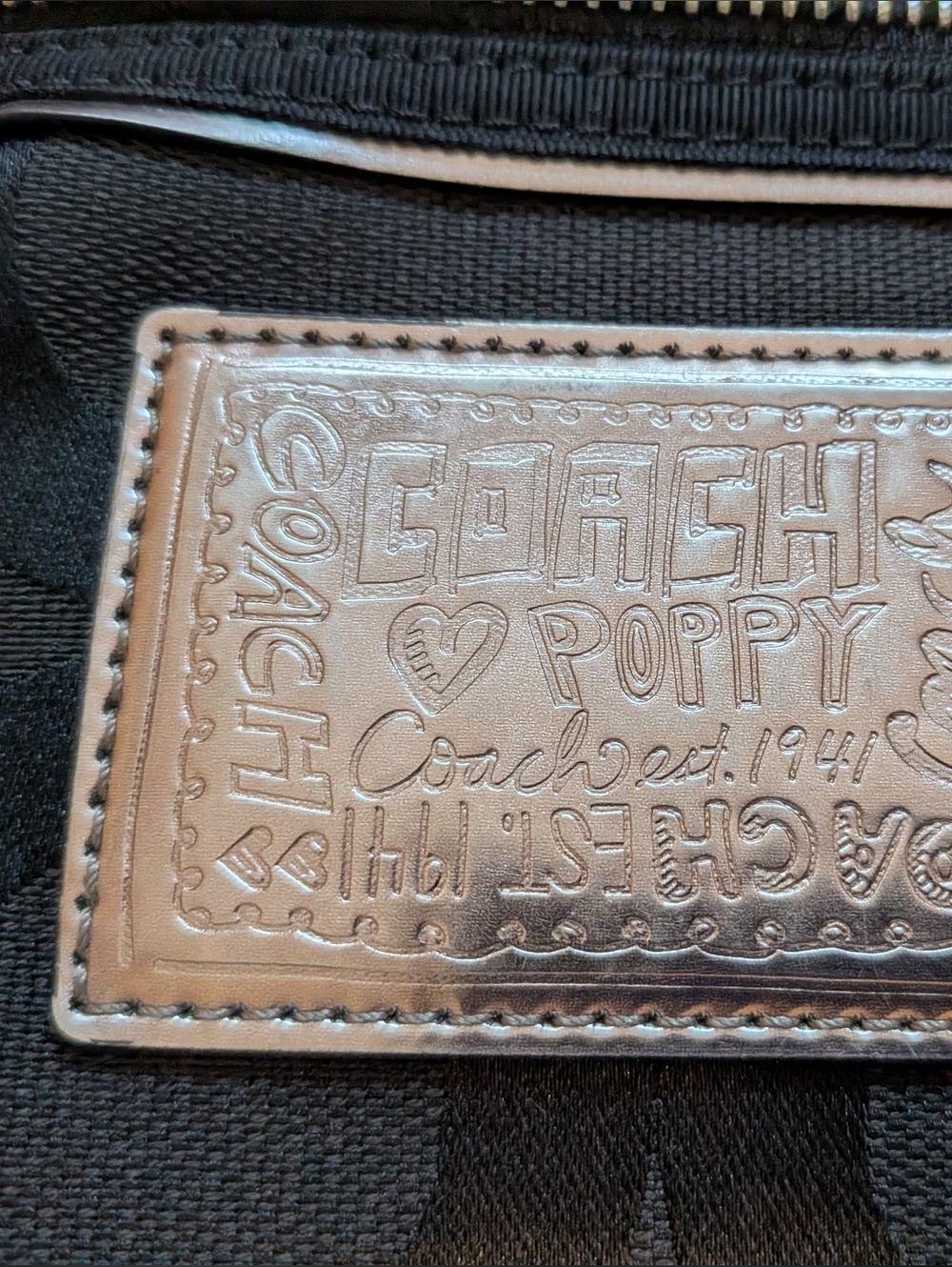Coach Poppy Black Signature 'C' Jacquard Satchel with Silver Accents - Picture 3 of 13